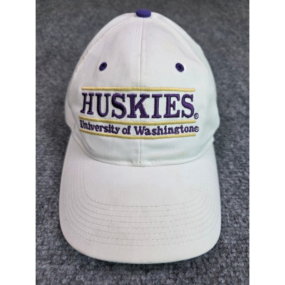 Vintage 90s Washington Huskies Snapback Hat OSFA The Game Bar Logo White Purple
